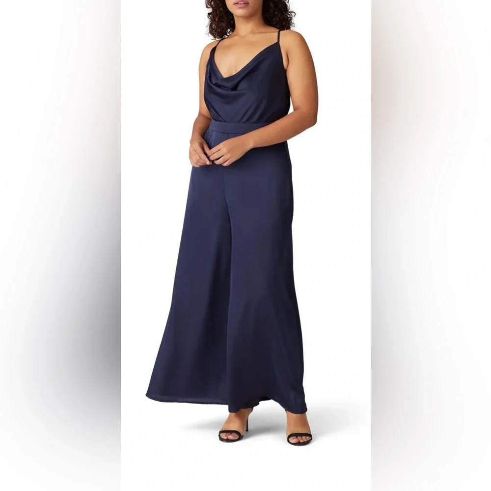 Fame & Partners Navy Blue Satin Isabella Jumpsuit Size 18 US $286